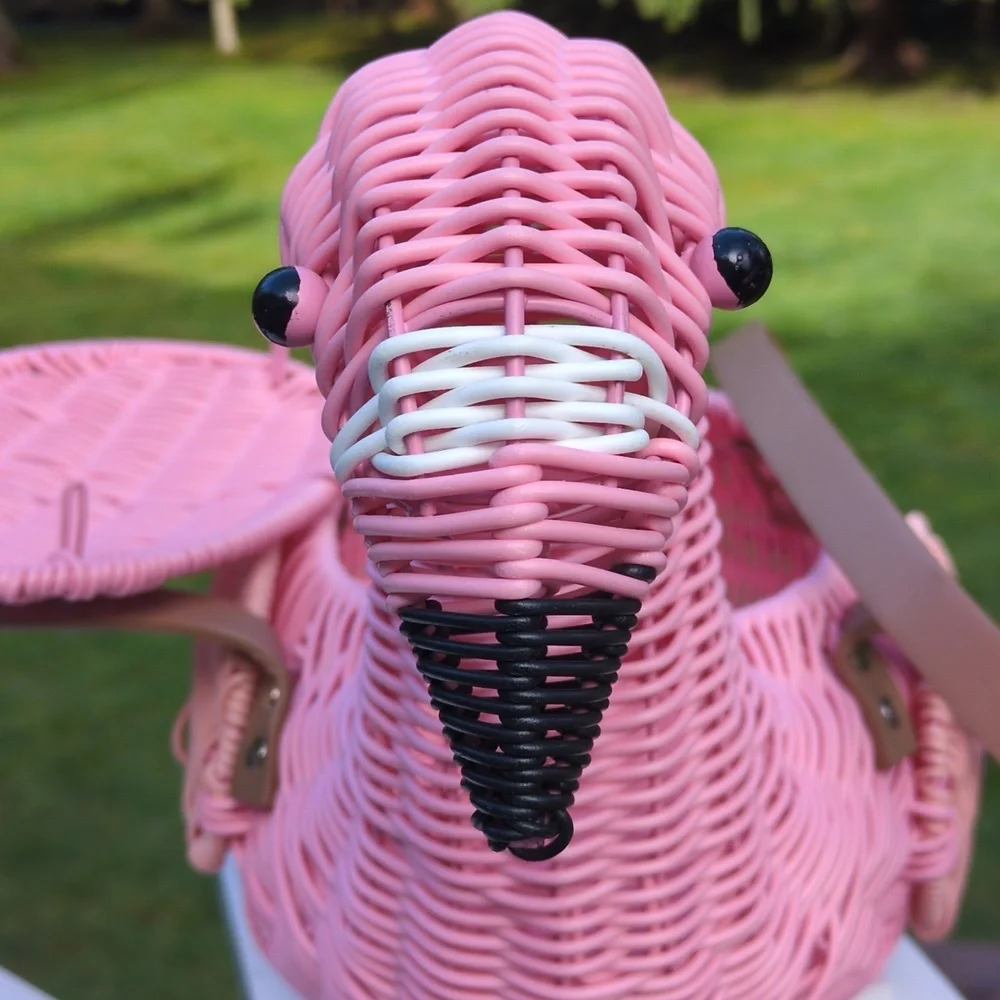 NWOT Pink Flamingo Wicker Purse Bag Basket - Picture 7 of 13